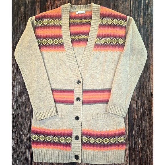 Gap Lamb's Wool Blend Fair Isle Sweater Long V-Neck Colorful Cardigan Women's S - Picture 1 of 12